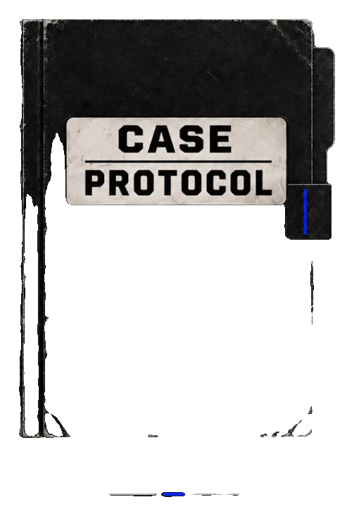 The Case Protocol case file with its taped CASE PROTOCOL label